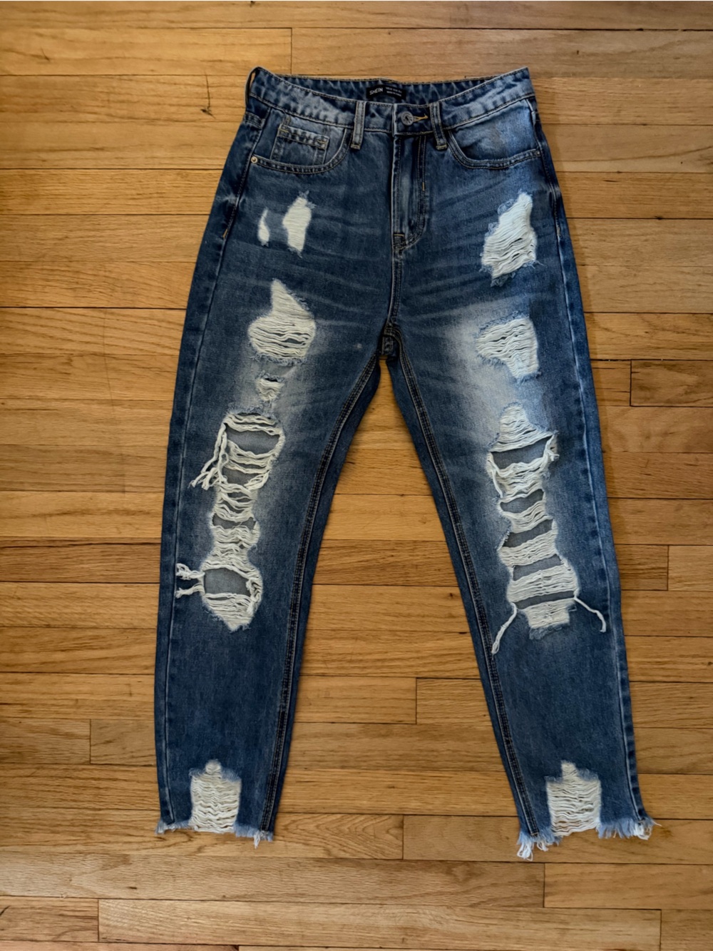SHEIN Distressed Blue Ripped Skinny Jeans